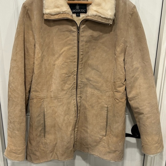 LONDON FOG Tan Suede Leather Faux Shearling Zip Up Jacket SIZE Medium - Picture 2 of 8